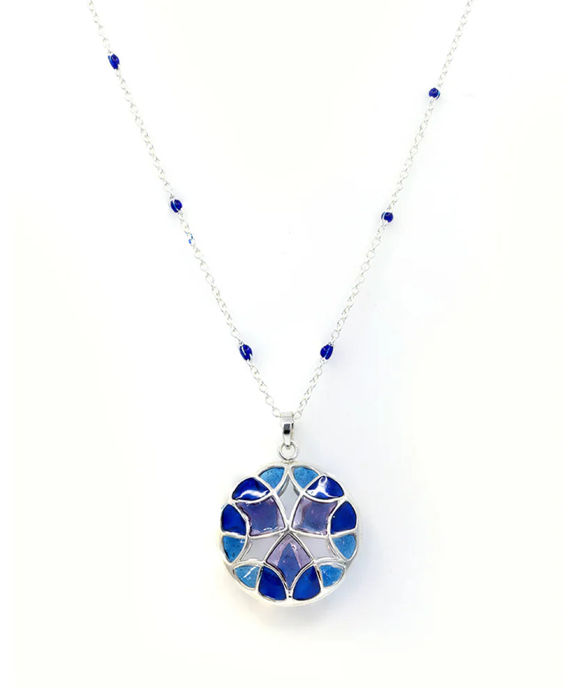 Aqua Blue Kaleidoscope Treasure Pendant