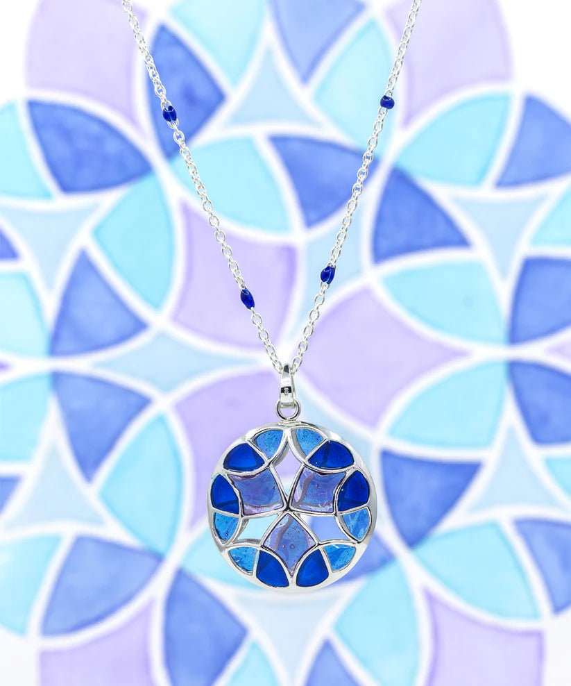 Aqua Blue Kaleidoscope Treasure Pendant