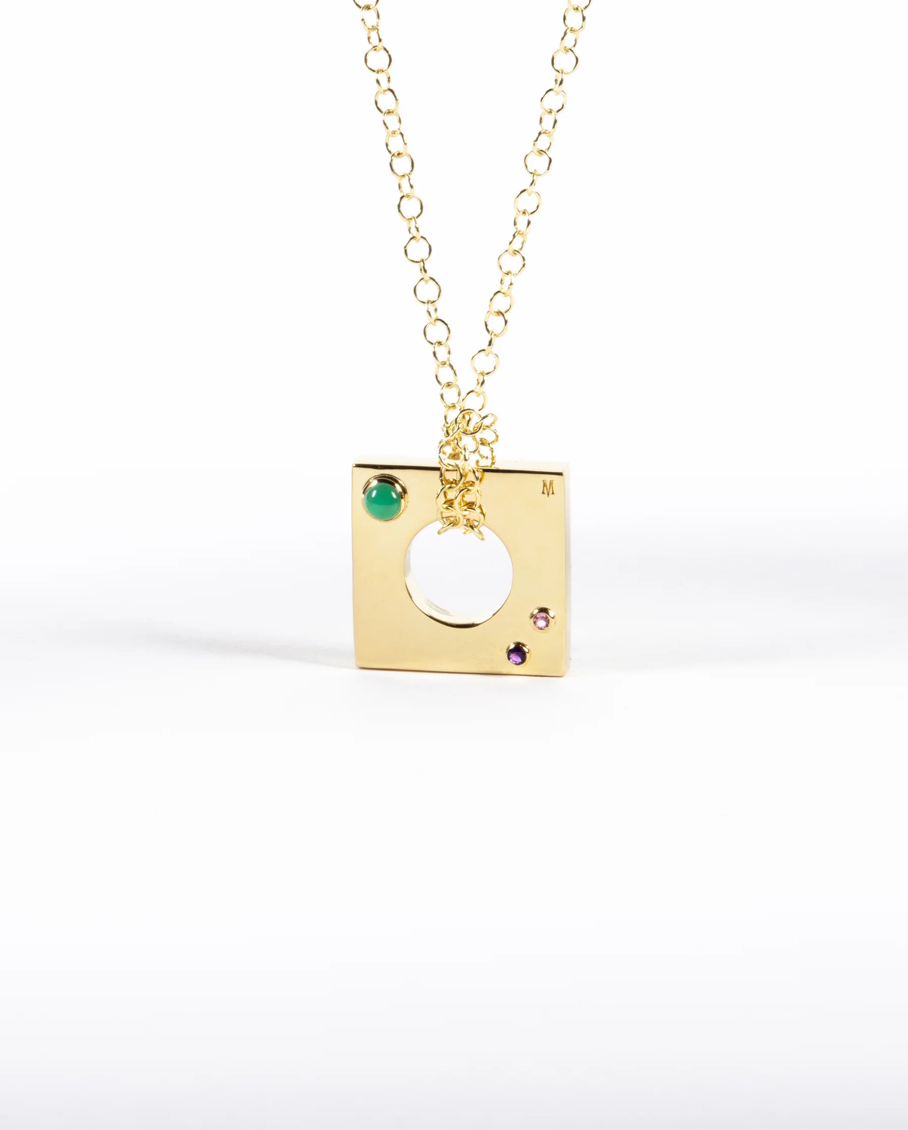 Edge Pendant with Gems - Gold
