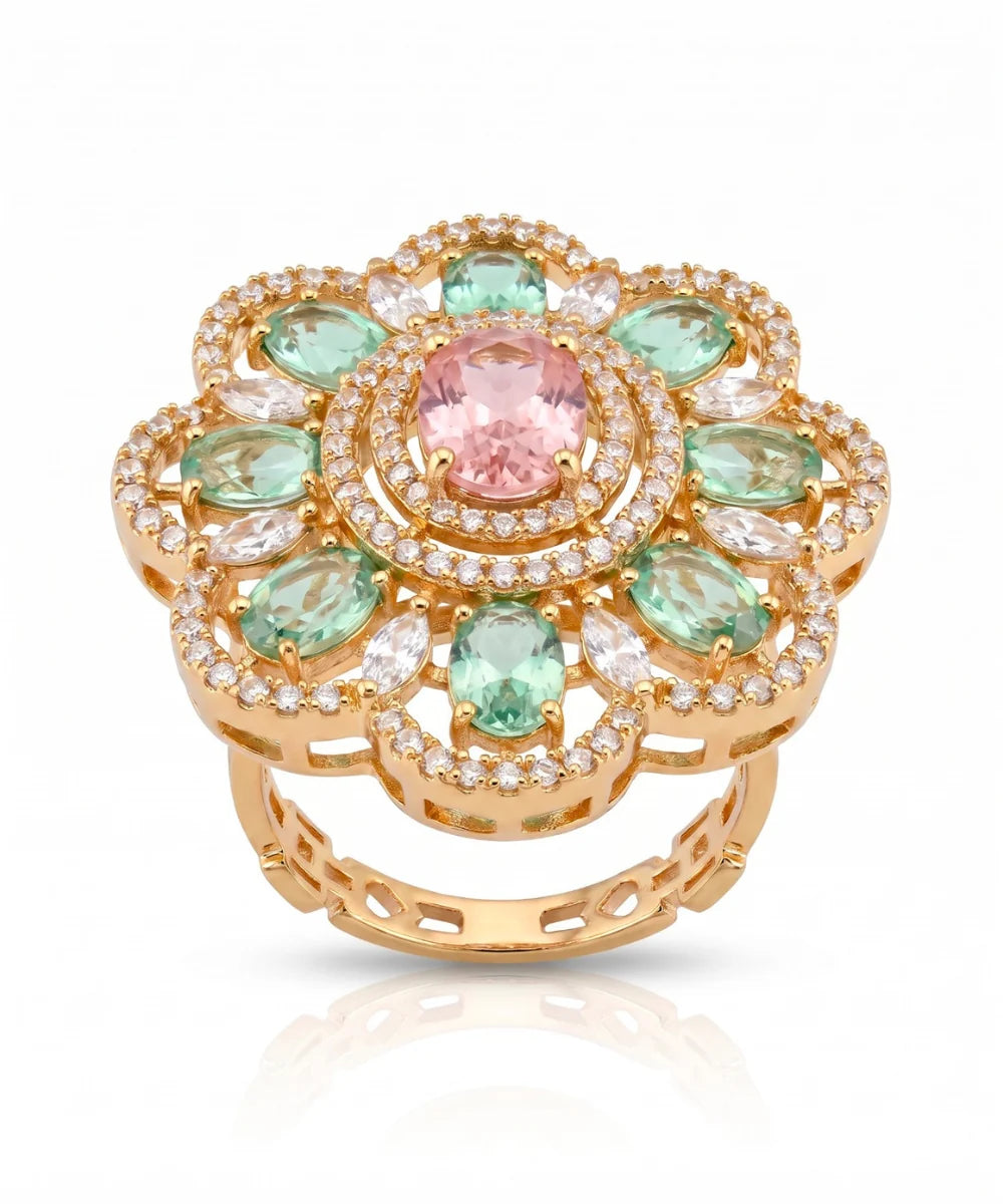 Fairy CZ Ring with Mint Green and Pink Stones