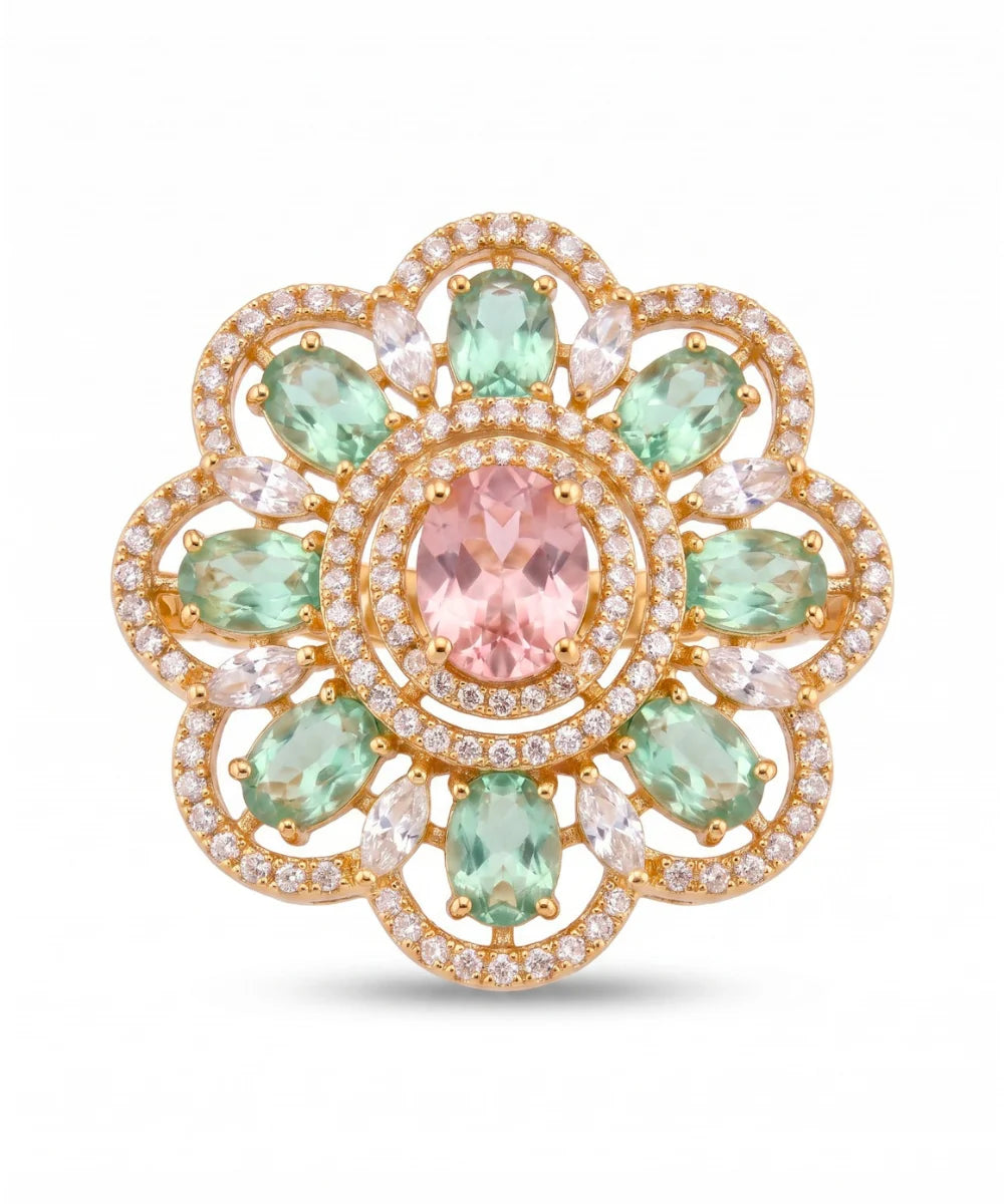 Fairy CZ Ring with Mint Green and Pink Stones