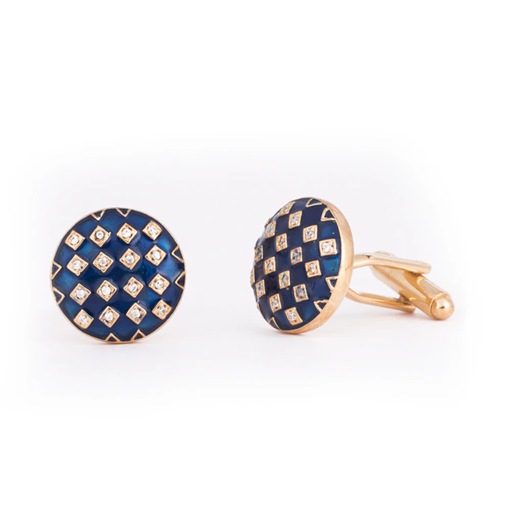 Gingham Enamel Cufflinks - Blue