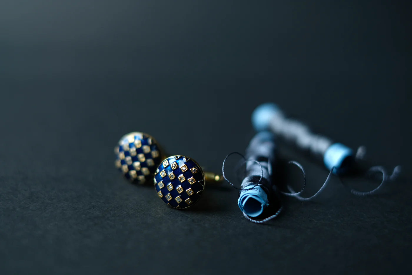 Gingham Enamel Cufflinks - Blue