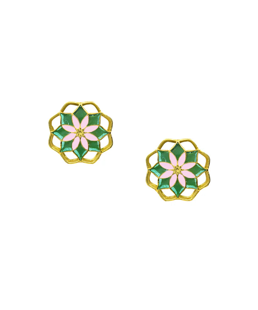 Green Gul Kusum Stud Earrings