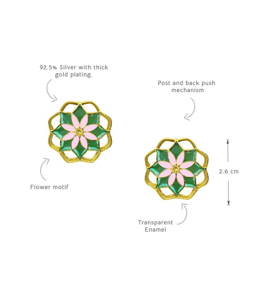Green Gul Kusum Stud Earrings