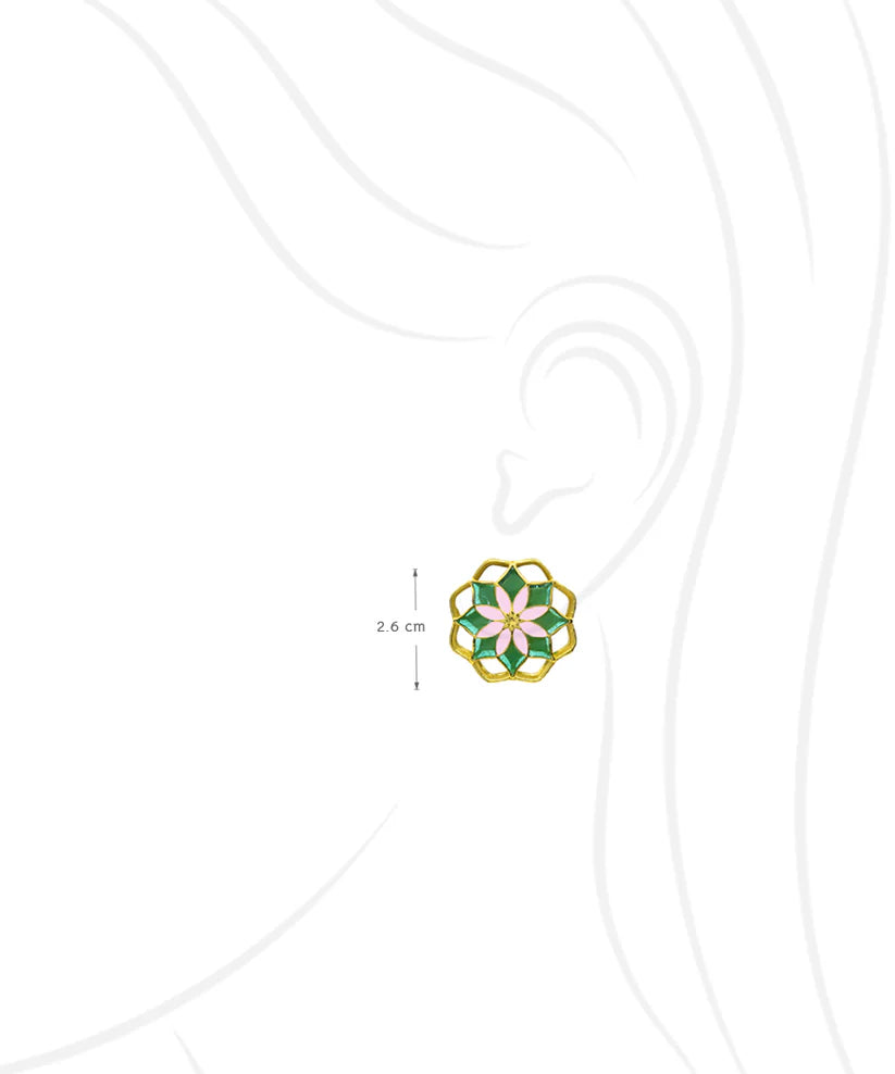Green Gul Kusum Stud Earrings