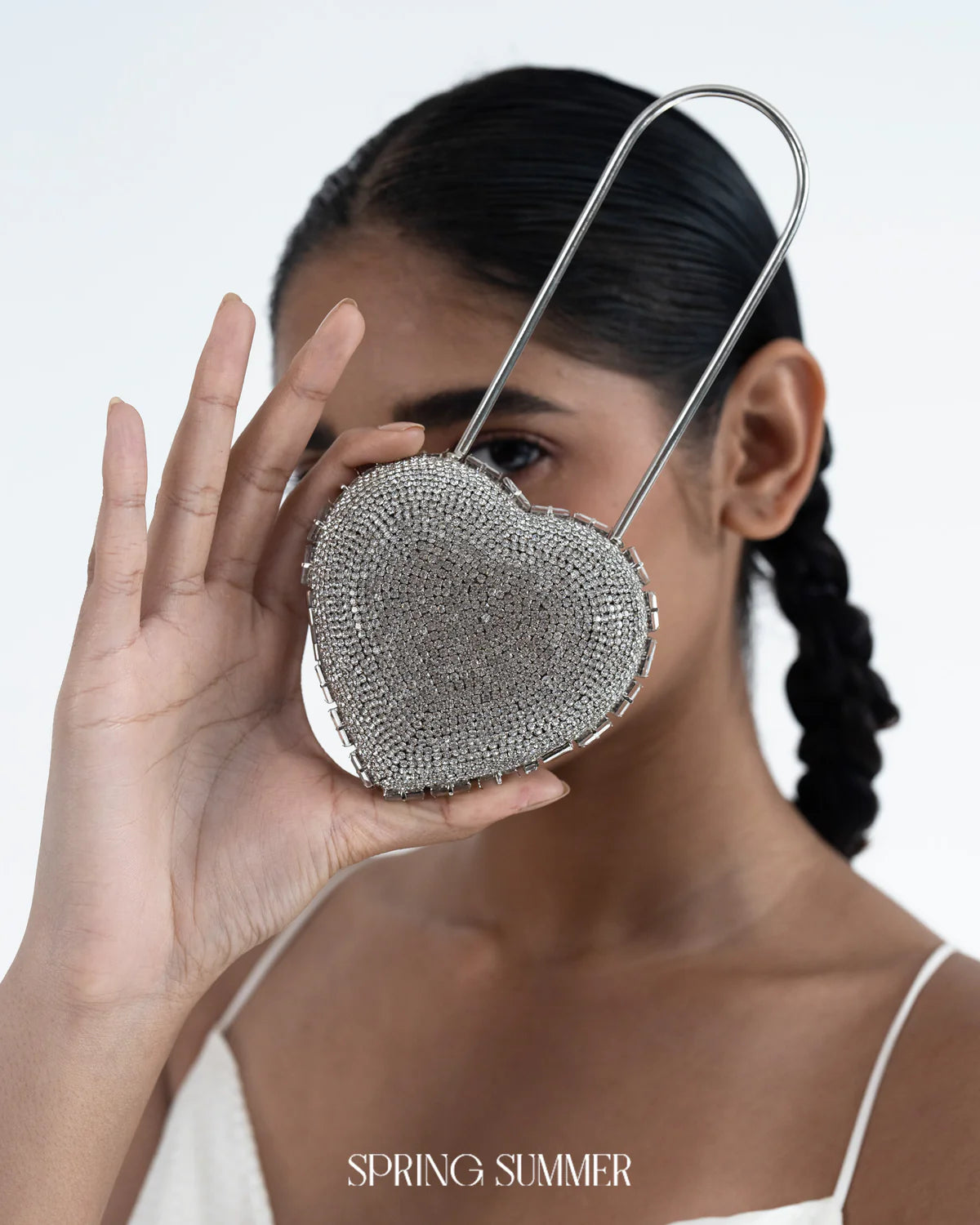 Heart Lock Nano Bag in Sparkling White