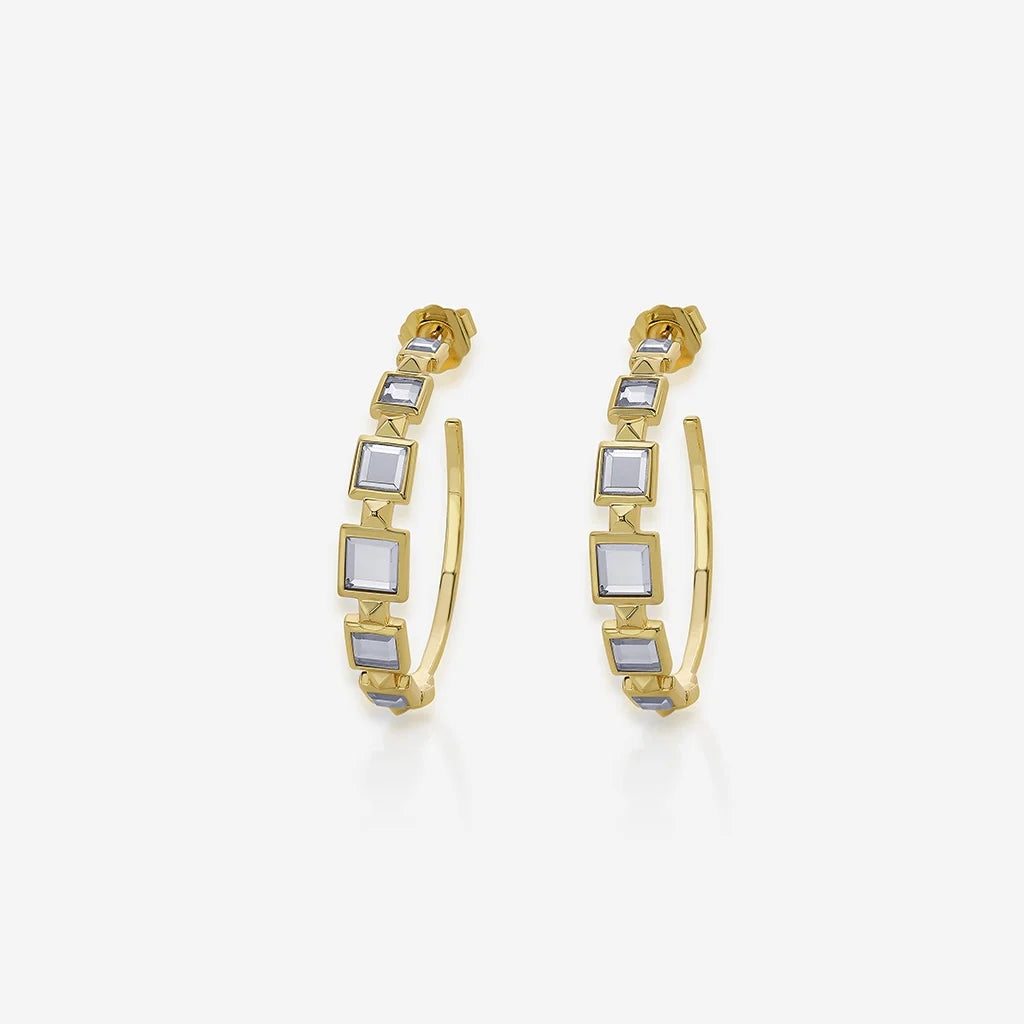 Limelight Mirror & Metal Pyramid Hoop Earrings