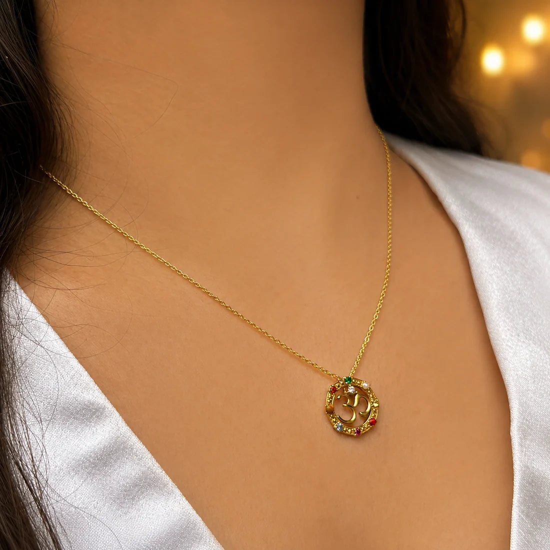 Navratna Om Rakhi Cum Pendant (92.5 Fine Silver)
