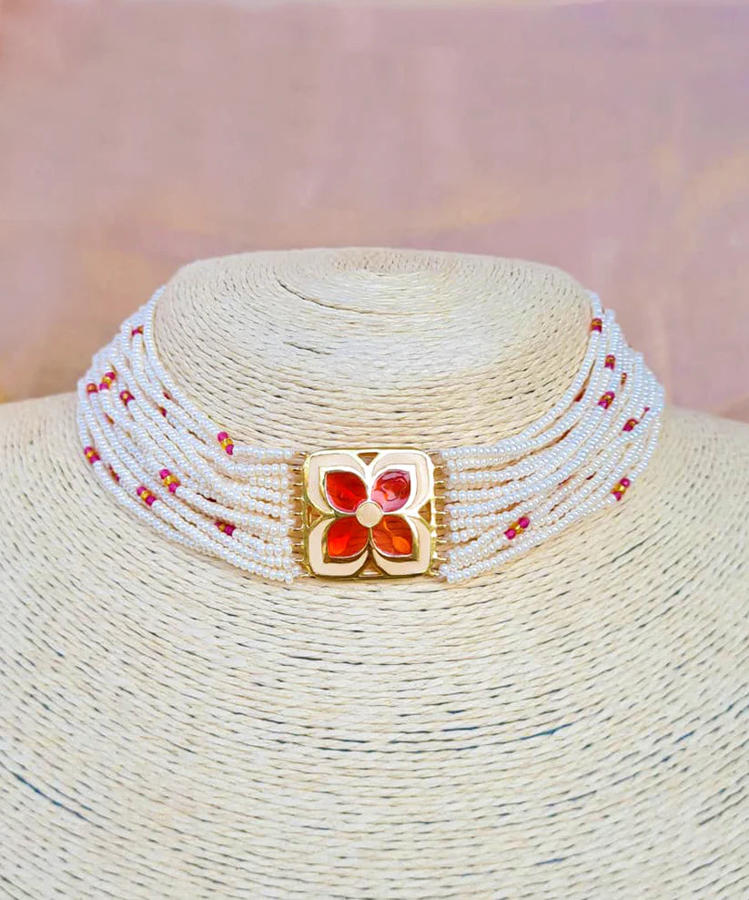 Padma Chameli Choker - Red & Ivory Meenakari