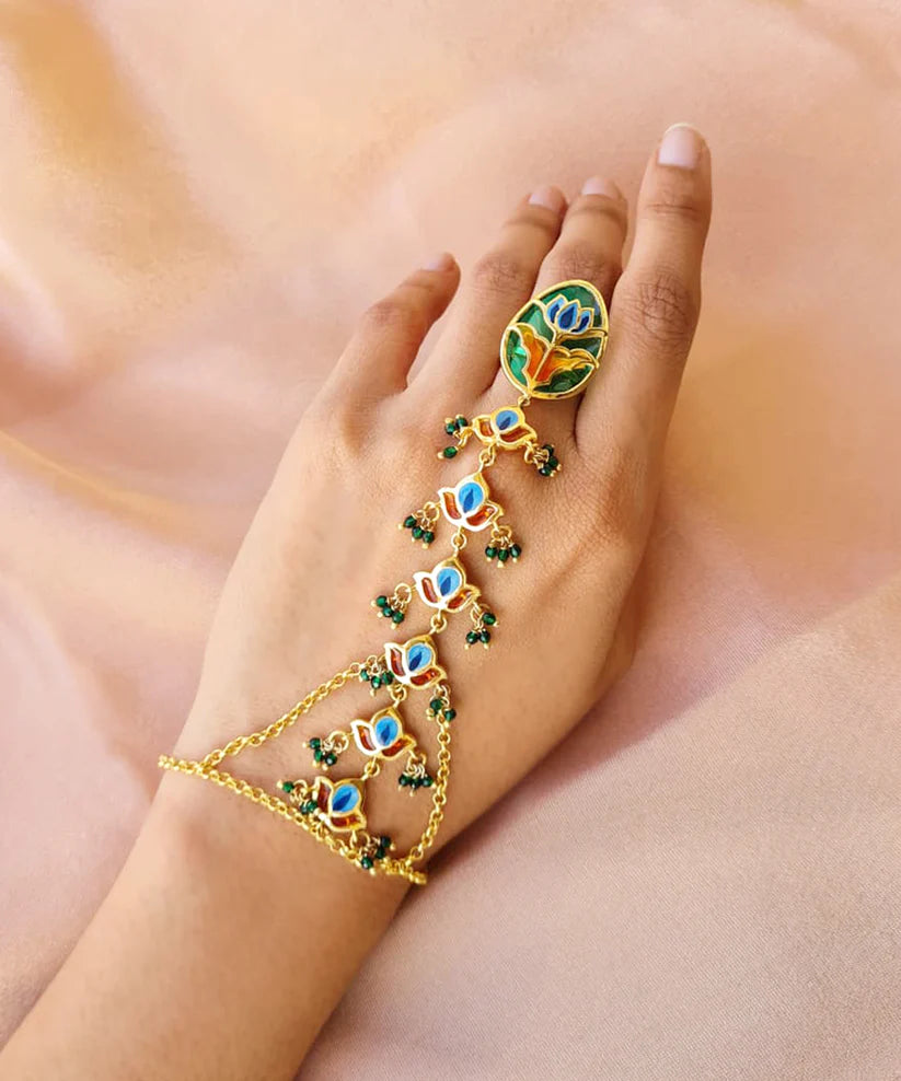 Padma Lotus Haathphool - Green Meenakari