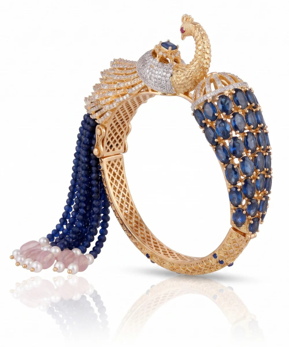Peacock Sapphire and CZ Statement Kada