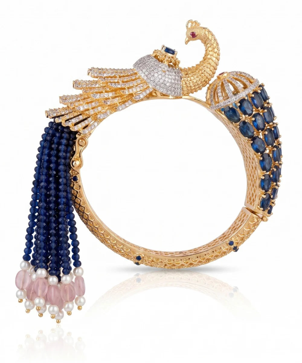 Peacock Sapphire and CZ Statement Kada
