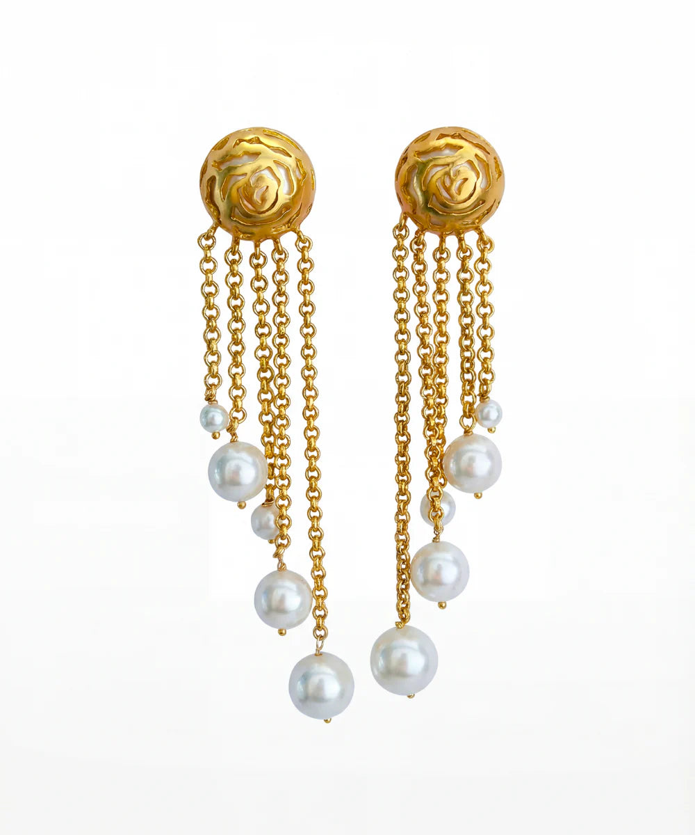 Pearl Rosette Danglers