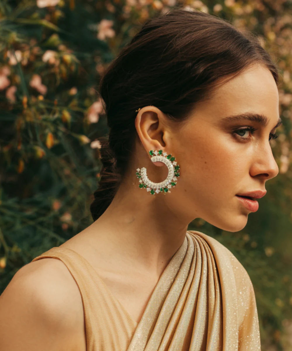Royal crescent Emerlad diamond earring