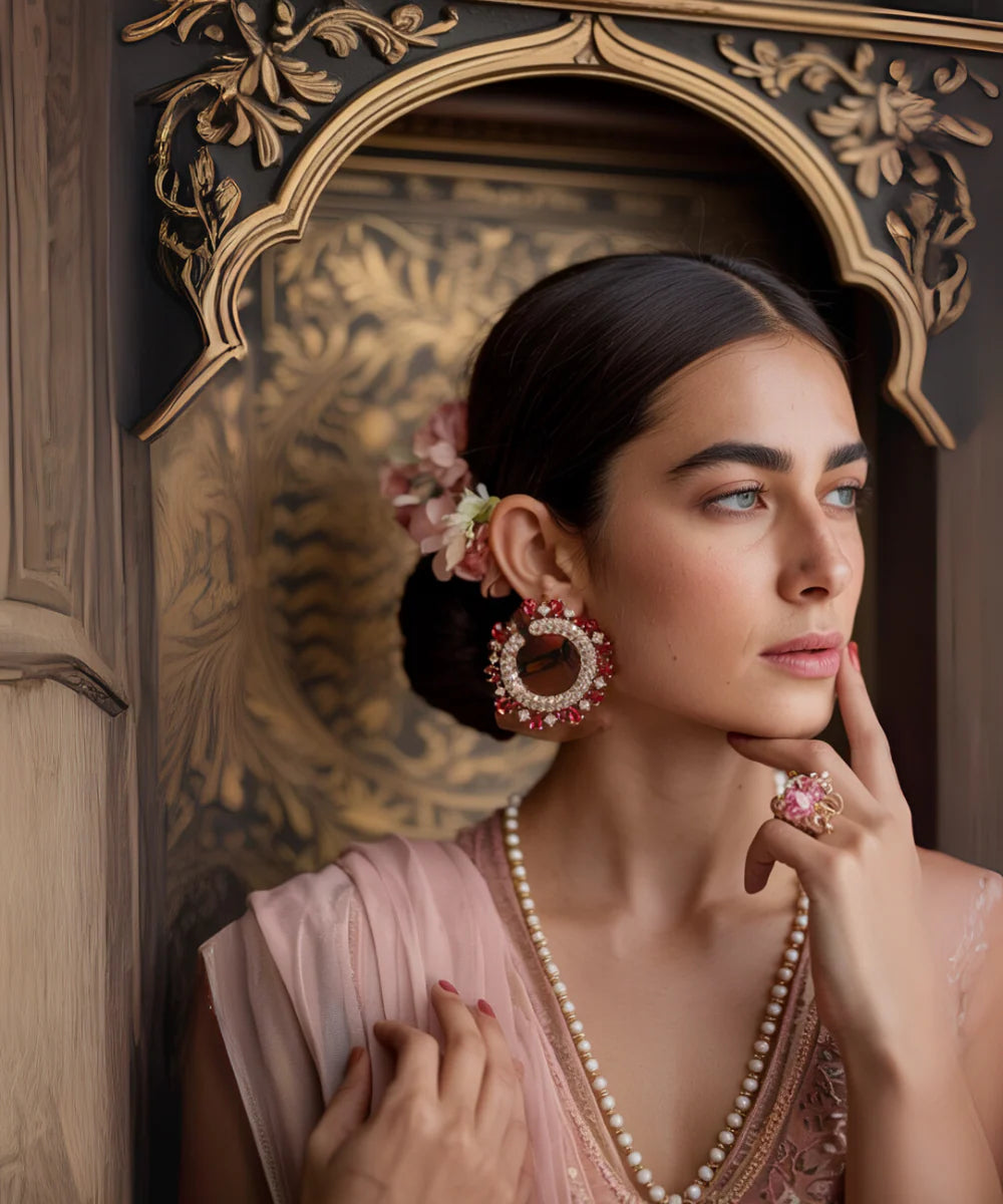 Royal crescent Ruby diamond earring