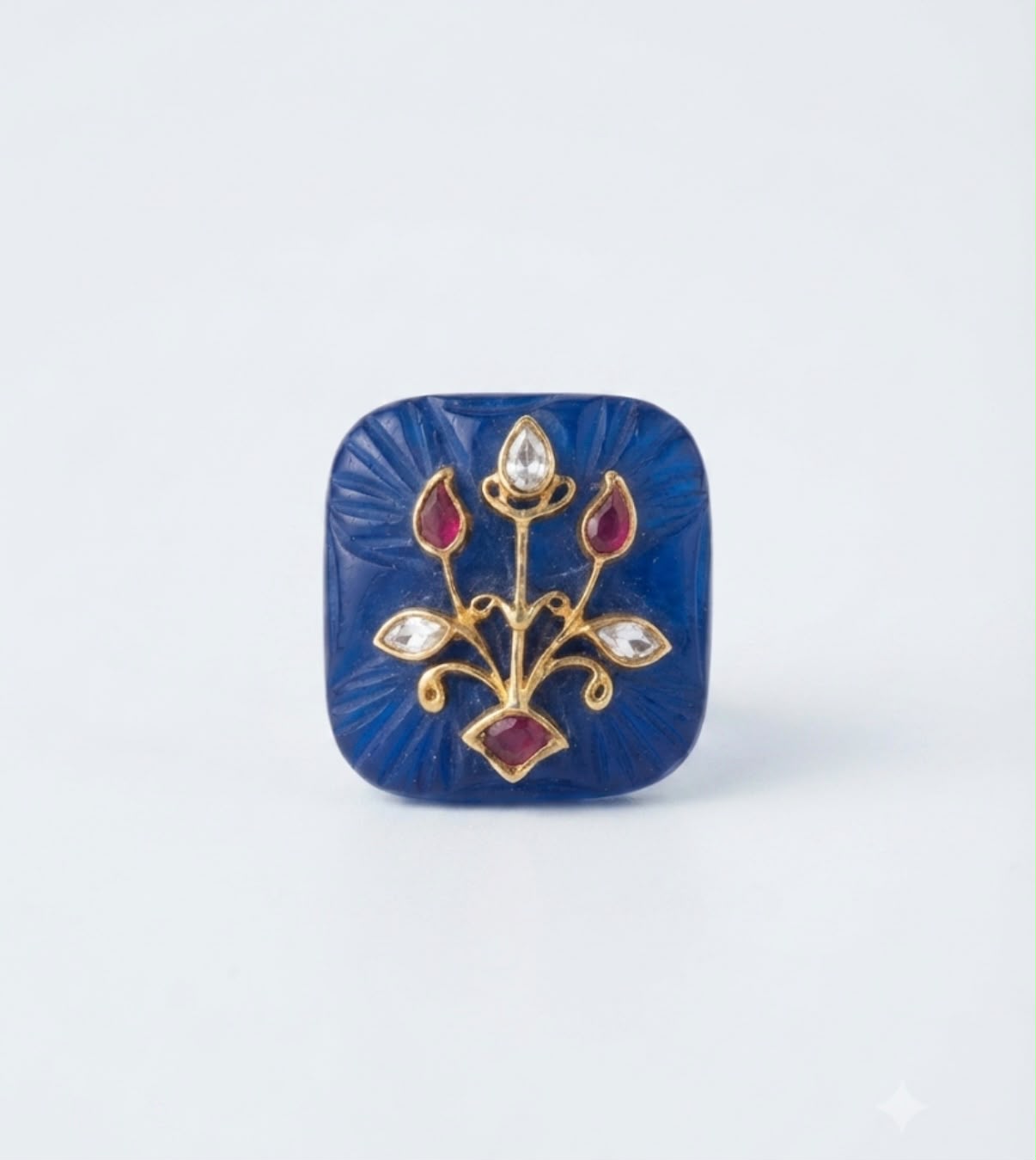 The Maya Carved Lapis Botanical Ring