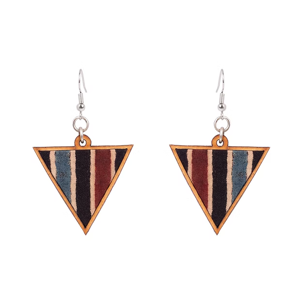WHE Multicolor Ajrakh Repurposed Fabric and Wood Triangular Dangler
