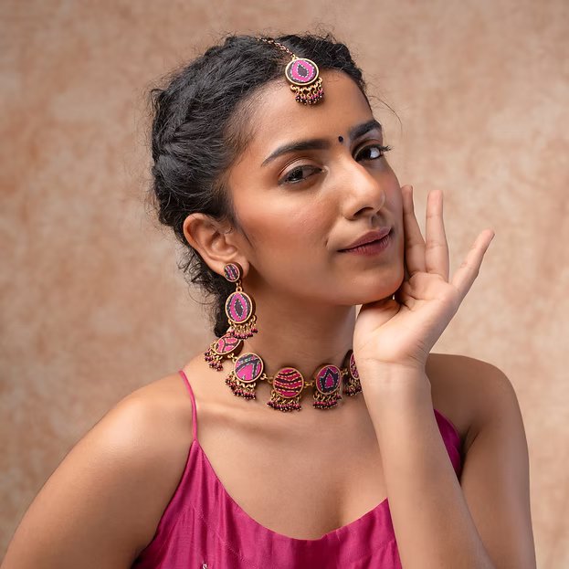 WHE Multicolor Kantha Silk Fabric and Repurposed Wood Earrings