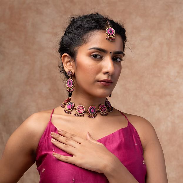 WHE Multicolor Kantha Silk Fabric and Repurposed Wood Earrings