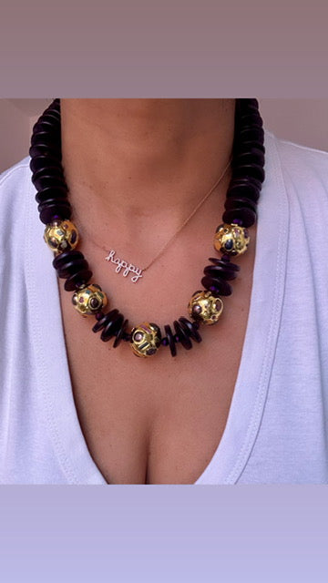 Wooden disc beads with gold plated Pendant