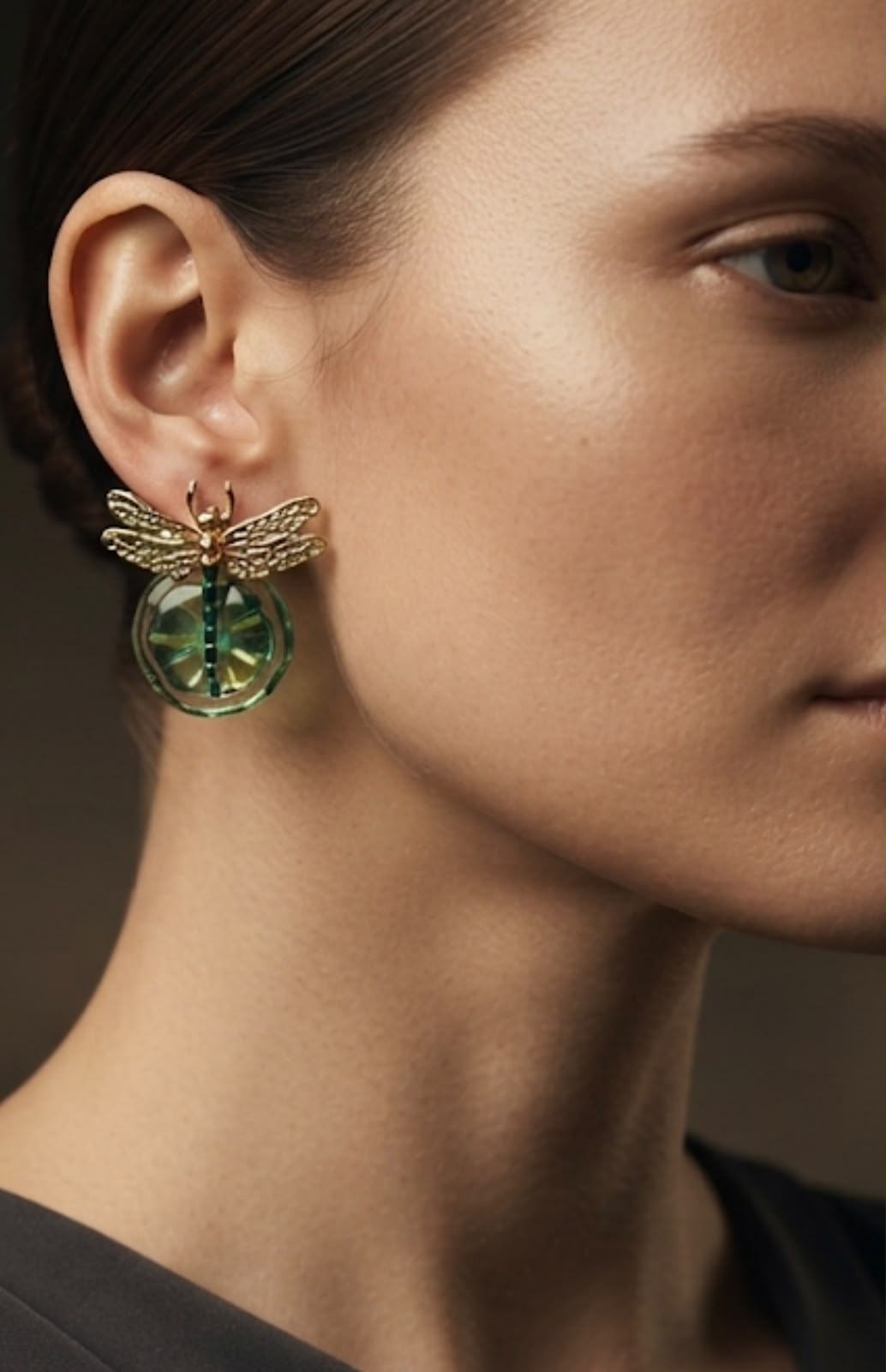 Yōsei Emerald Dragonfly Earrings