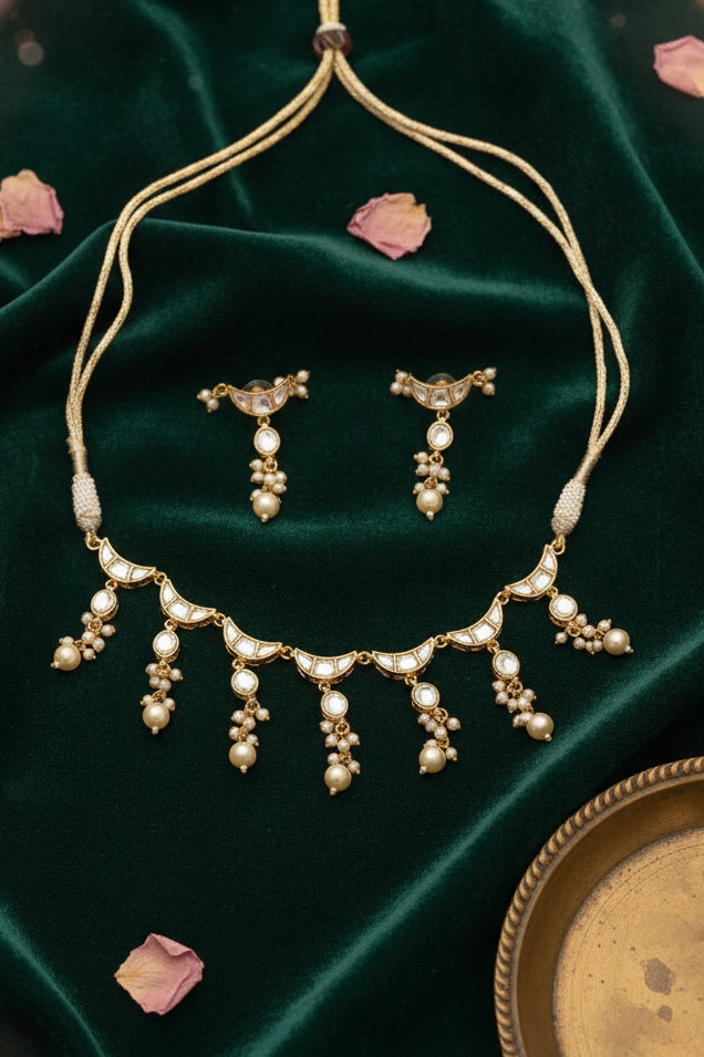 The Crescent Moon Pearl Dangle Set