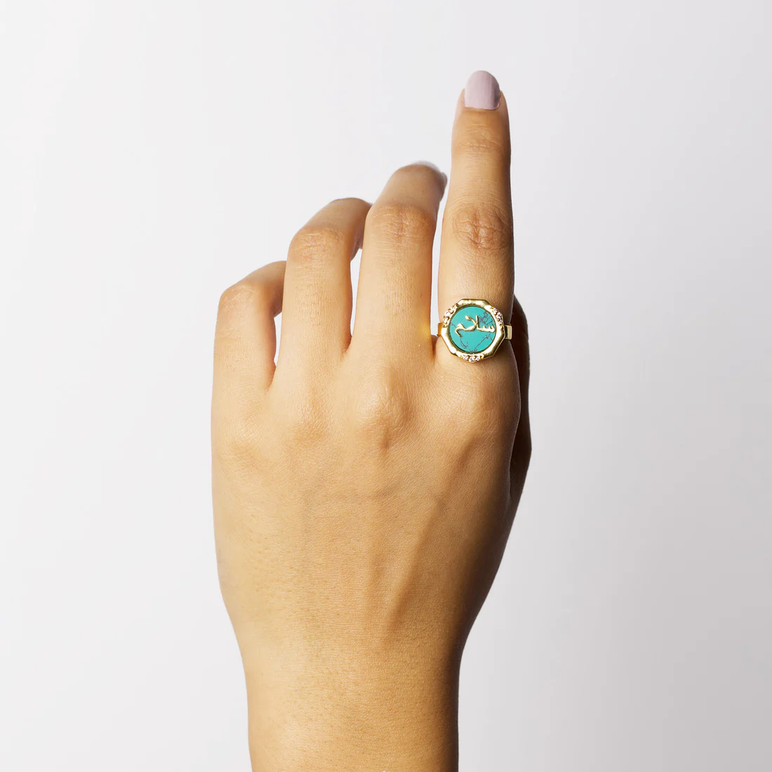PEACE BLUE TURQUOISE STUDDED RING