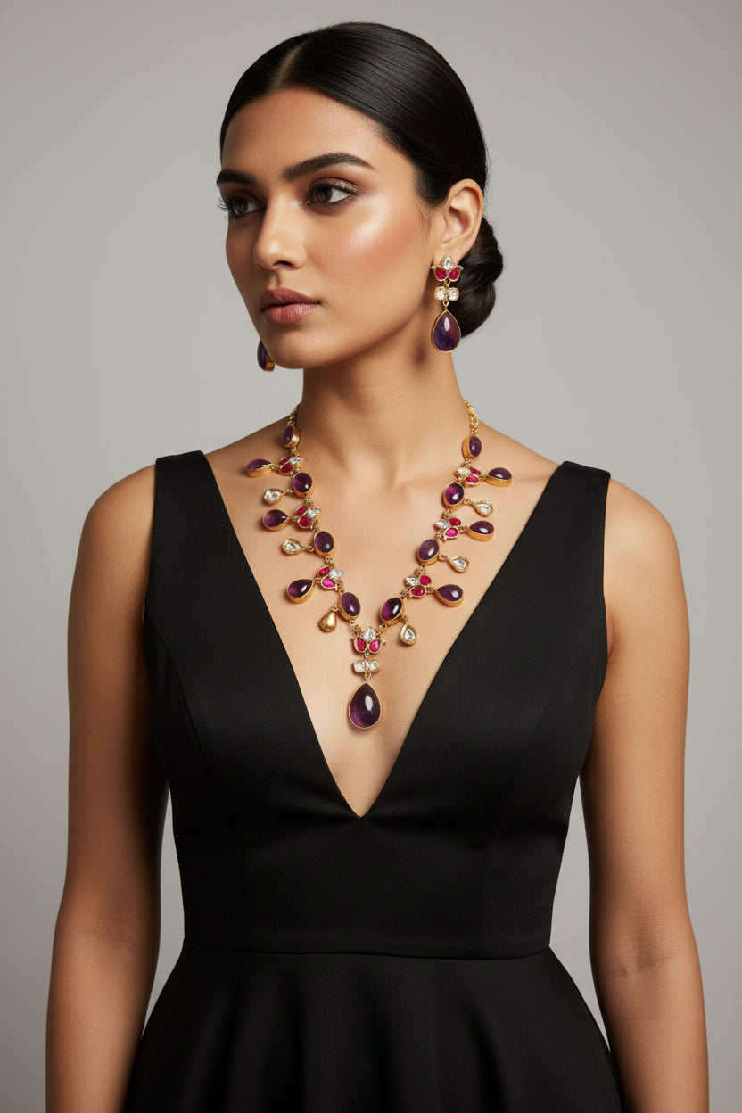 The Royal Amethyst & Fuchsia Cascade Necklace