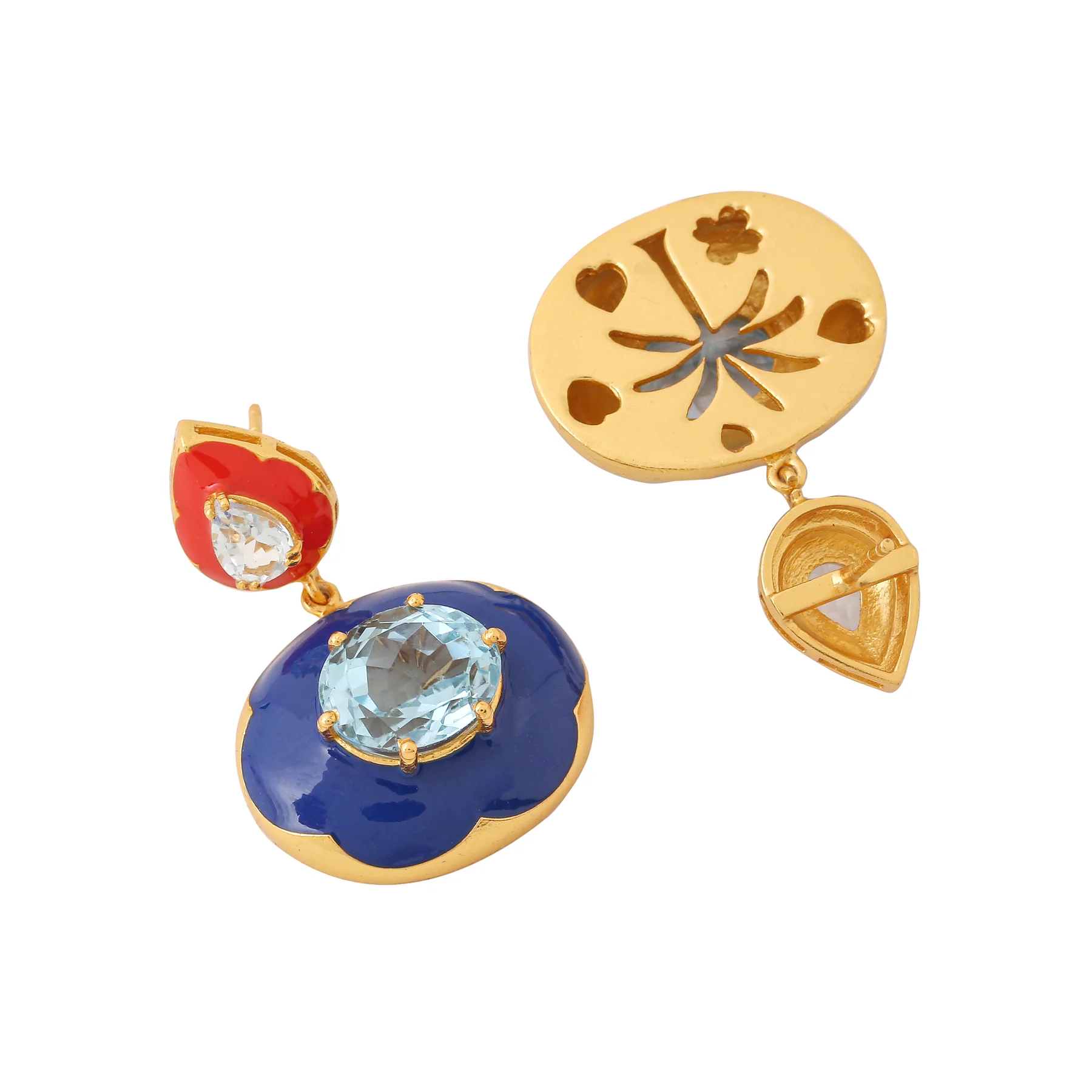 FARRA PALMA EARRINGS - BERRY BLUE & FIRE RED