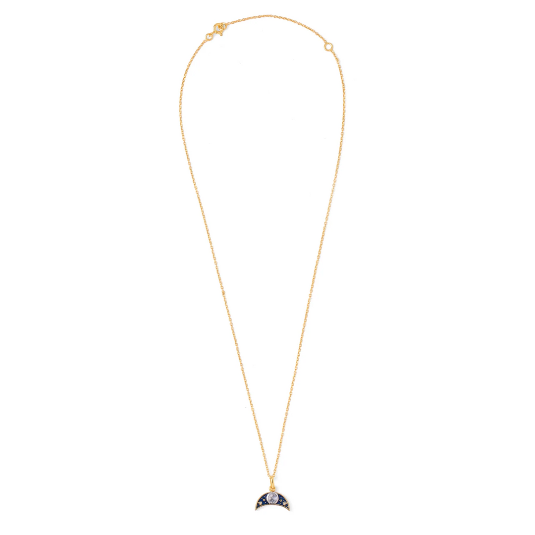 CRESCENT MOON POLKI NECKCHAIN