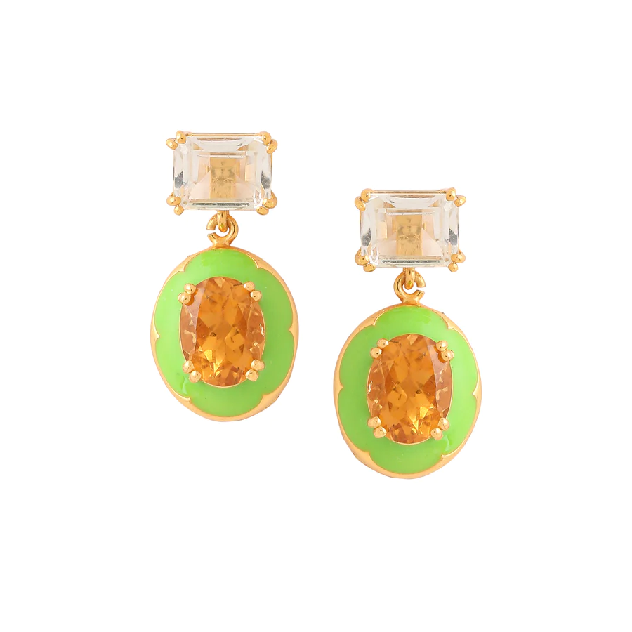 FERRO OVAL EARRINGS - LAWN GREEN