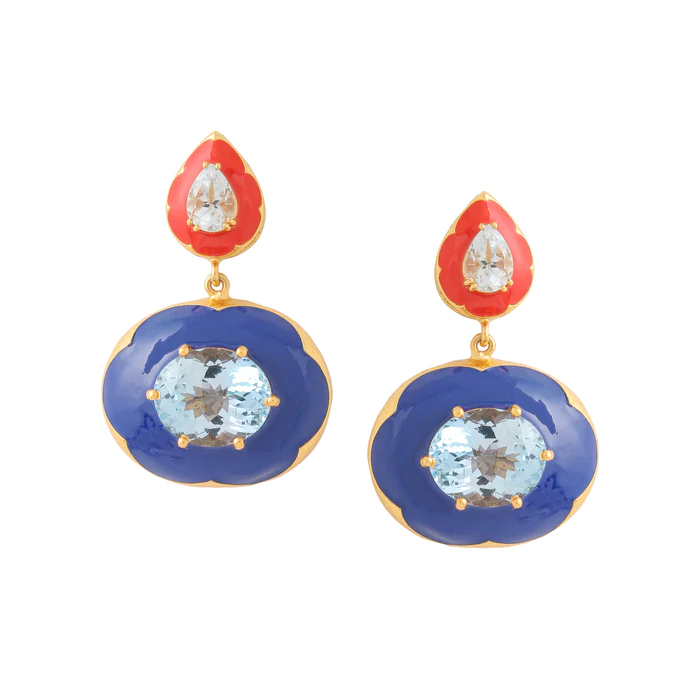 FARRA PALMA EARRINGS - BERRY BLUE & FIRE RED