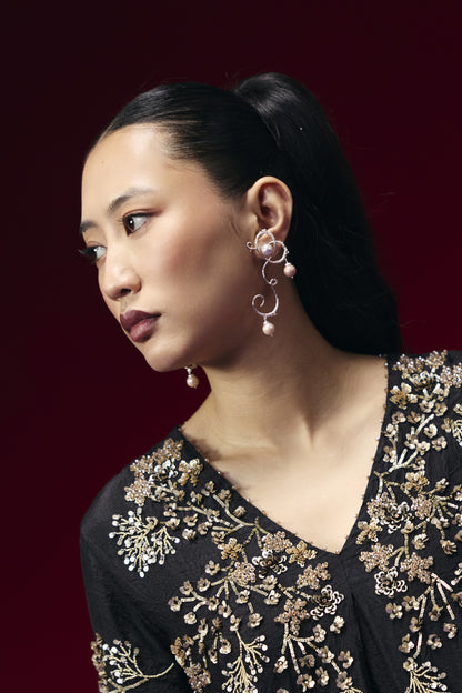 Curly worly pearly danglers Silver