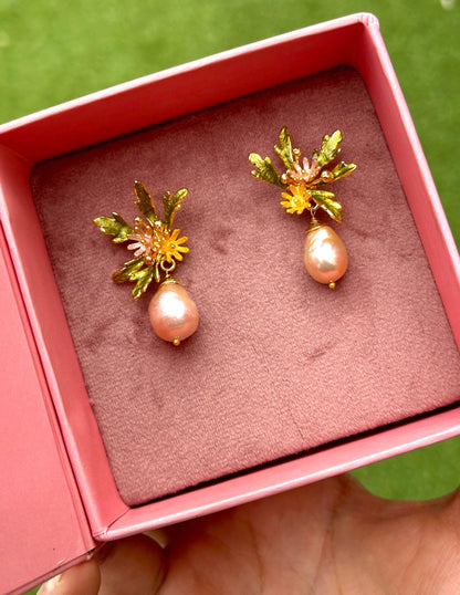 Flowerburst Pearl Drop Studs