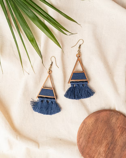 Blue triangle tassel earring