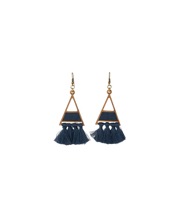 Blue triangle tassel earring
