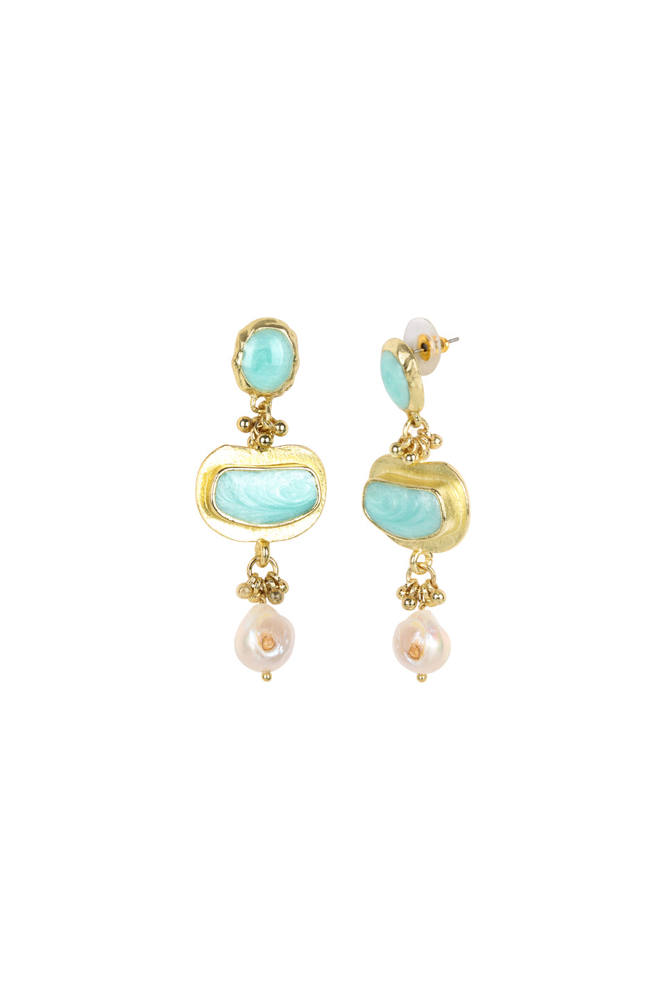 Boat Stone Pearl Earrings - TURQUOISE