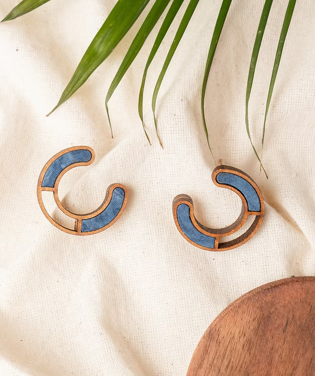 Compassion Repurposed fabric and wood earring
