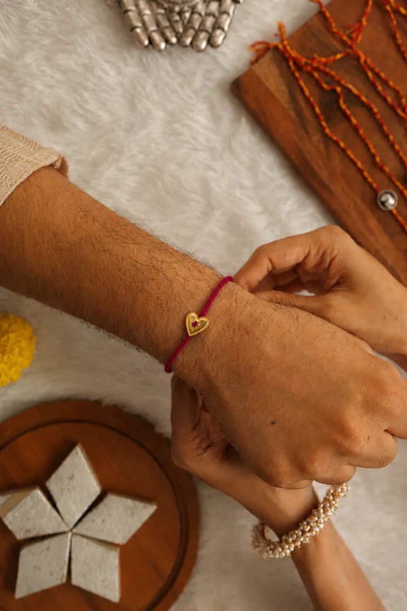 Couple 92.5 Silver Rakhi-Heart (Rakhi+ Lumba)