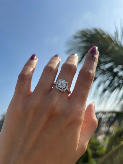Cushion Halo Solitaire Ring