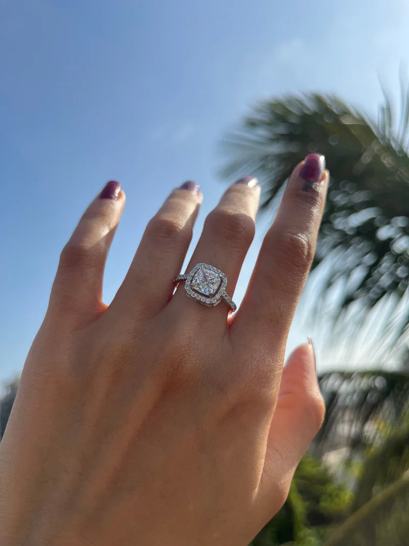 Cushion Halo Solitaire Ring