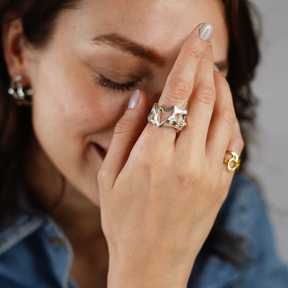 Bold Silver Molten Ring
