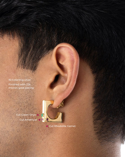 Edge Hoops with Gems Gold