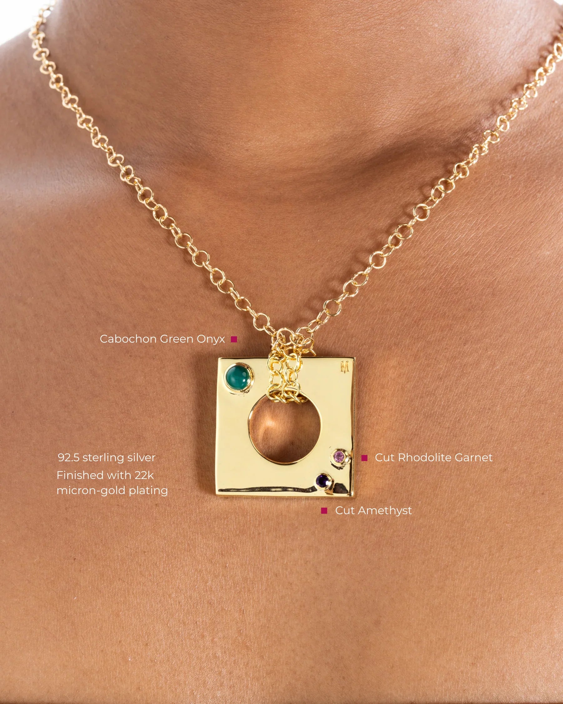 Edge Pendant with Gems - Gold