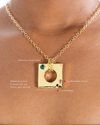 Edge Pendant with Gems - Gold