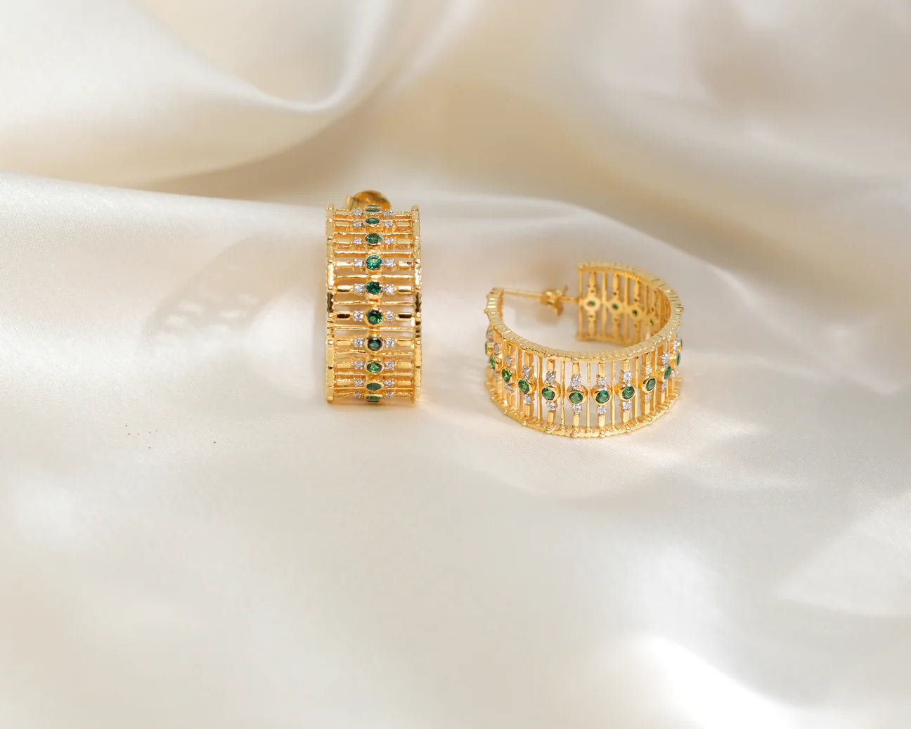 Embellished Emerald Hoops