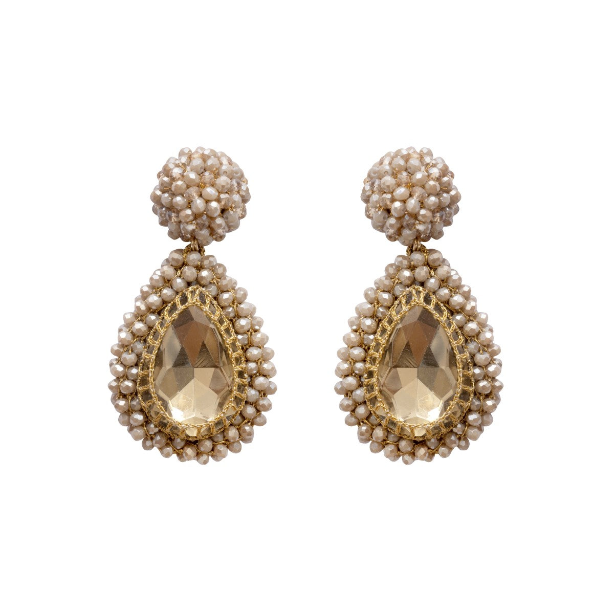 Emeline Crystal Crochet Dangler Teardrop Button Earrings
