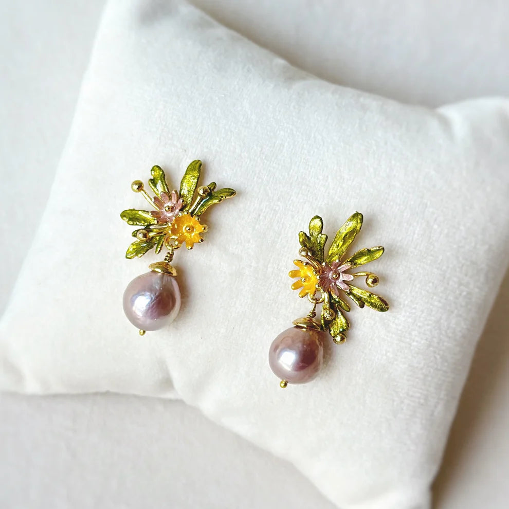 Flowerburst Pearl Drop Studs