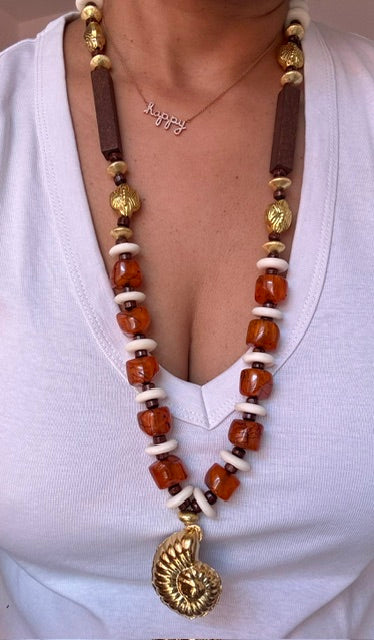 Gold plated resin shell pendant
